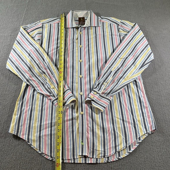 Tailorbyrd Shirt Large Pink Multi Stripe Check Button Up Long Sleeve Mens - Picture 6 of 8